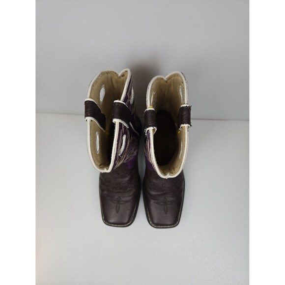 Durango Lil' Rebel Kids Western Cowboy Boot Dark Brown and Purple 8" Size 1 M - Picture 3 of 12